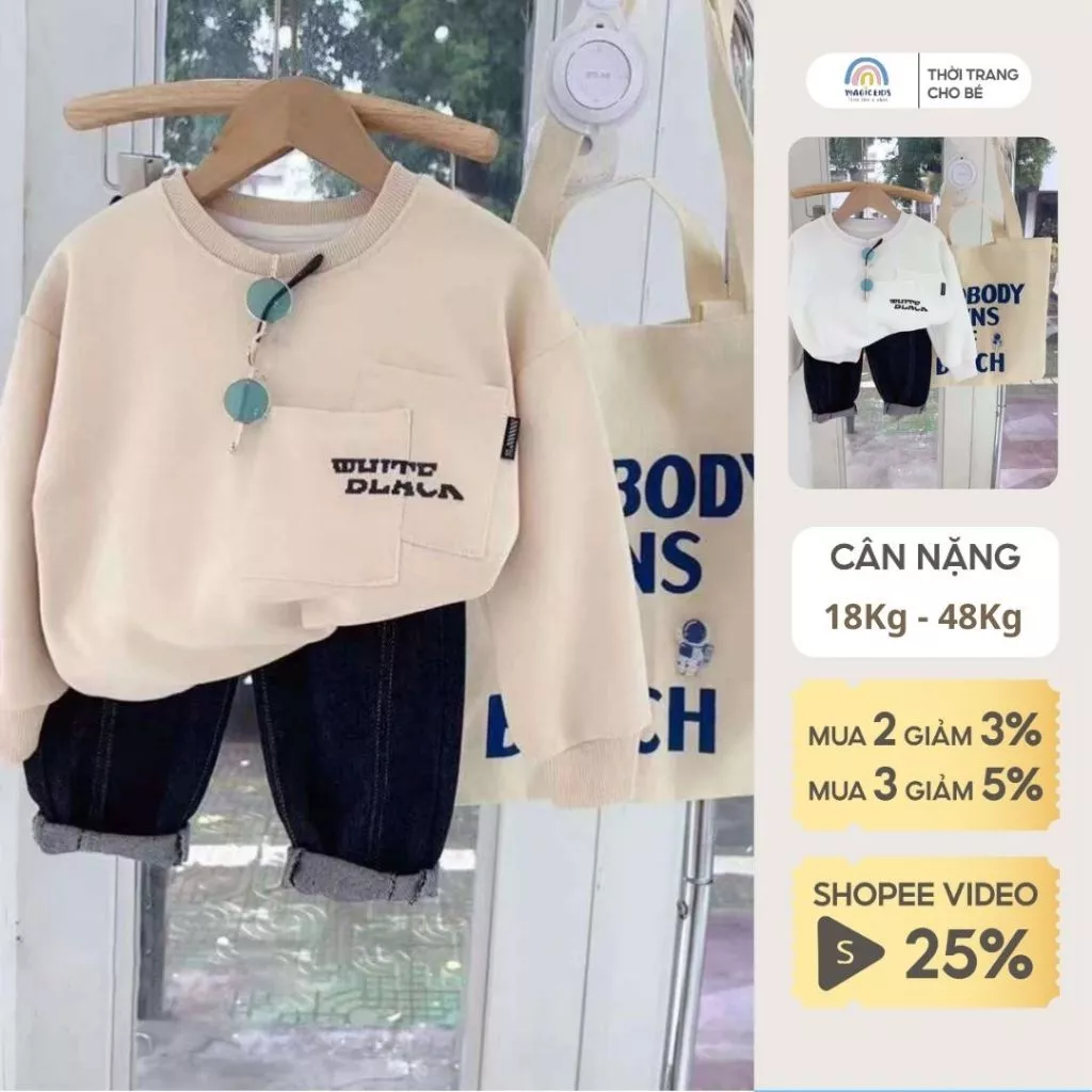 Áo thun sweater cho bé Magickids áo thu đông chất nỉ dài tay bé trai bé gái mặc đi học đi chơi quần áo trẻ em AON23019