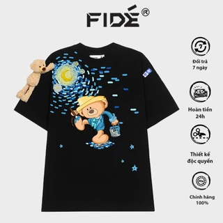 Áo Thun Fide TEEDY Phông Cotton Unisex Nam Nữ Form Rộng  Tay Lỡ Cổ Tròn Ulzzang Áo Đính Gấu - AT35(TẶNG KÈM GẤU)