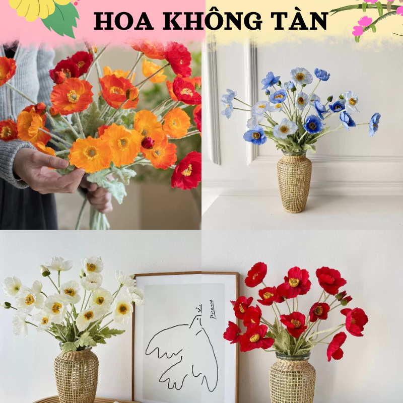 Hoa Anh Túc Nhân Tạo Cánh To Giả Decor Trang Trí Nhà Cửa, Chụp Ảnh Siêu Đẹp