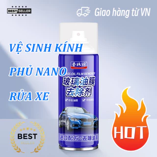 Chai xịt tẩy ố kính xe ô tô, tẩy cặn canxi, -Làm bóng kính xe-Phủ nano chống bám nước gương ô tô