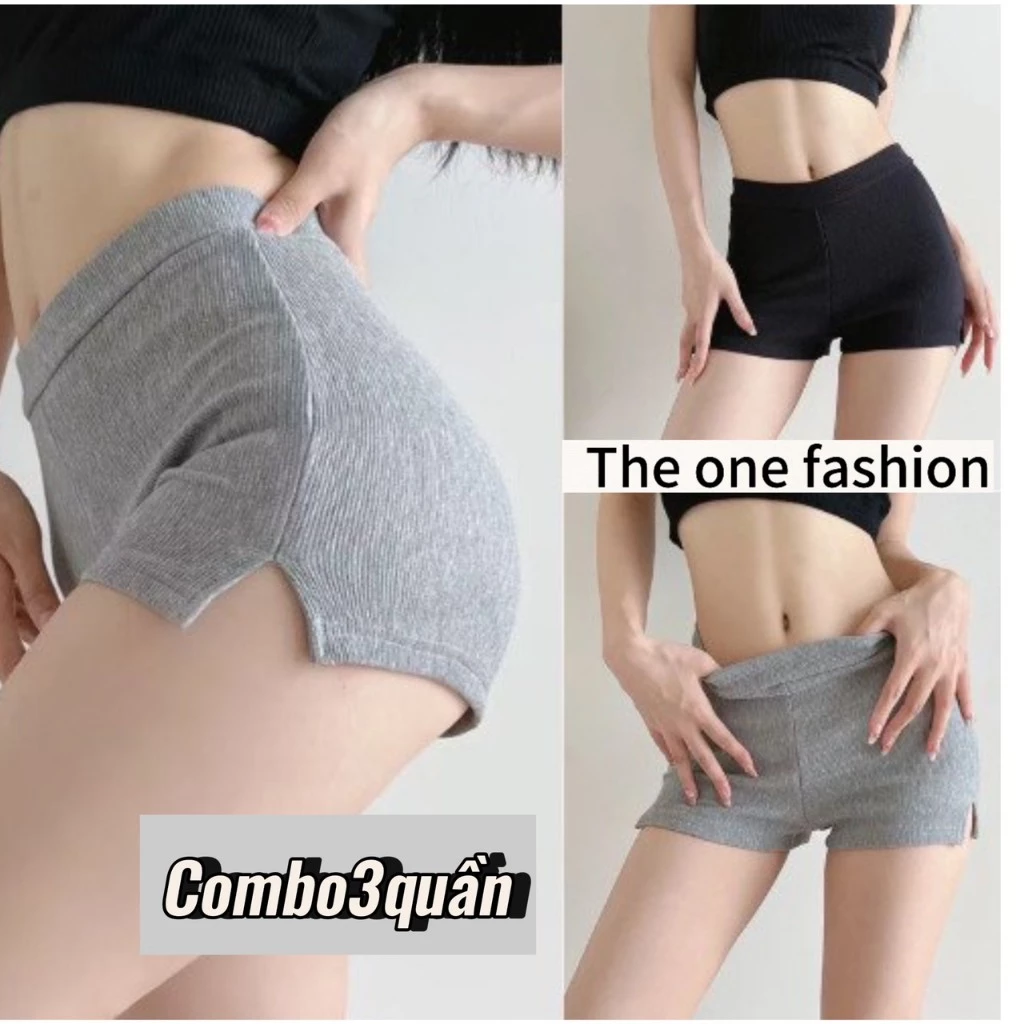 Quần Short Len Tăm Xẻ Gấu Chất Co Giãn BIGSIZE [ Combo3quần Đen-Ghi Sáng-Ghi Tối]