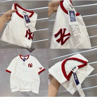 Áo Phông UNISEX Form Rộng Nam Nữ MLB NY Logo Thêu Cổ Bo Chất Liệu 100% Cotton 2 Chiều