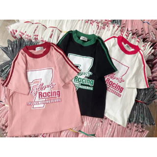 Áo thun nữ Babytee PHOM ÔM nhẹ Sọc Tay phối chữ nổi ( Mã Racing 7 )