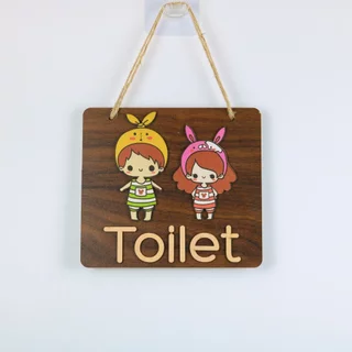 Bảng gỗ trang trí TOILET đôi baby thỏ Siêu dễ thương