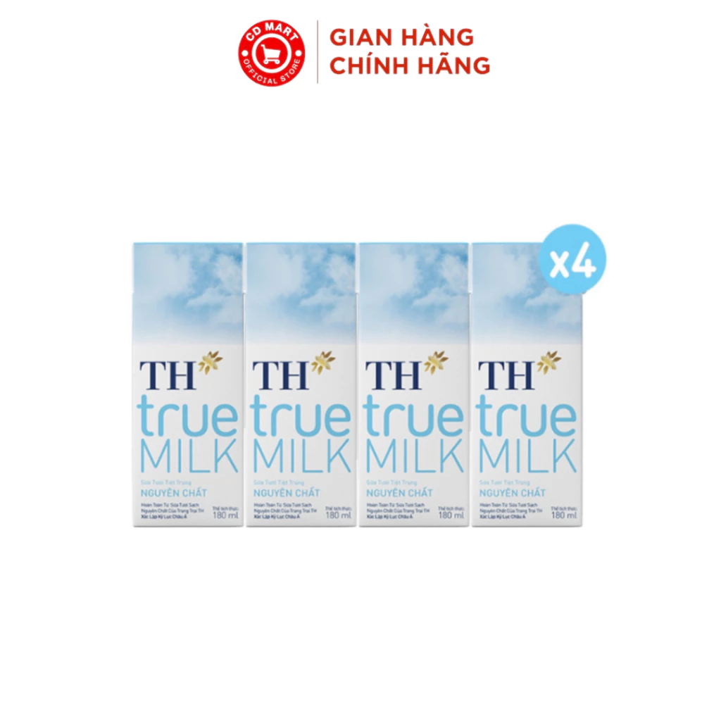 Lốc 4 hộp sữa tươi tiệt trùng nguyên chất không đường TH True MILK (110ml | 180ml)