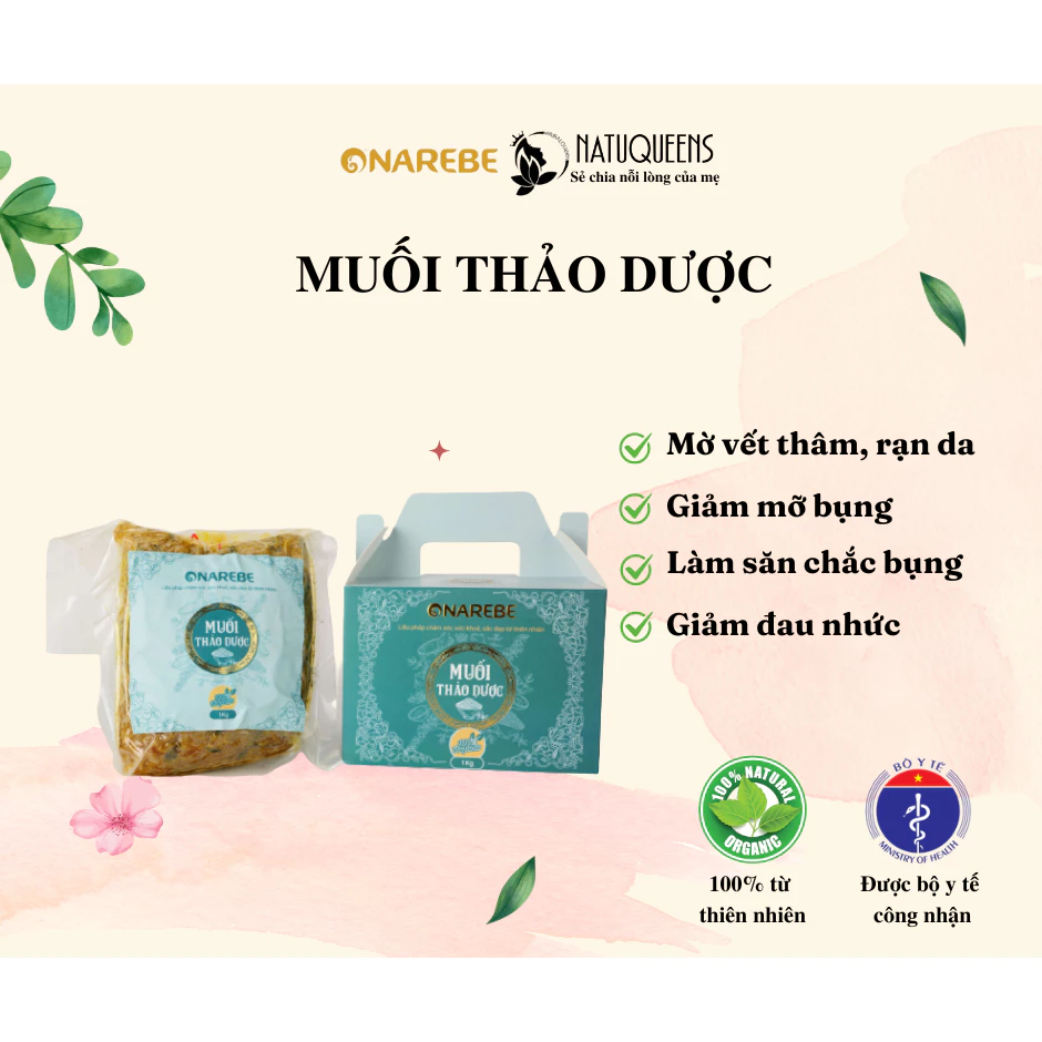 Muối thảo dược ngâm chân, giảm mỡ bụng, làm mờ thâm rạn vùng bụng phụ nữ sau khi sinh, loại 1kg - Naturalqueens