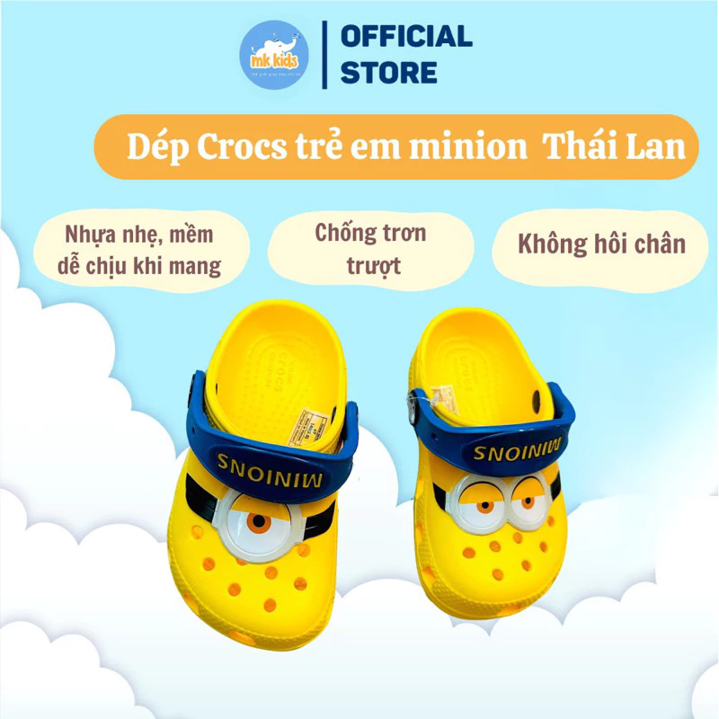 Dép cross trẻ em minion chính hãng chất liệu cao cấp thiết kế đúc nguyên khối bền nhẹ, không hôi chân cho bé trai bé gái