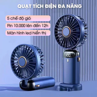 Quạt mini- quạt cầm tay mini sạc điện cmanf hình led 5 chế độ gió hiển thị % pin