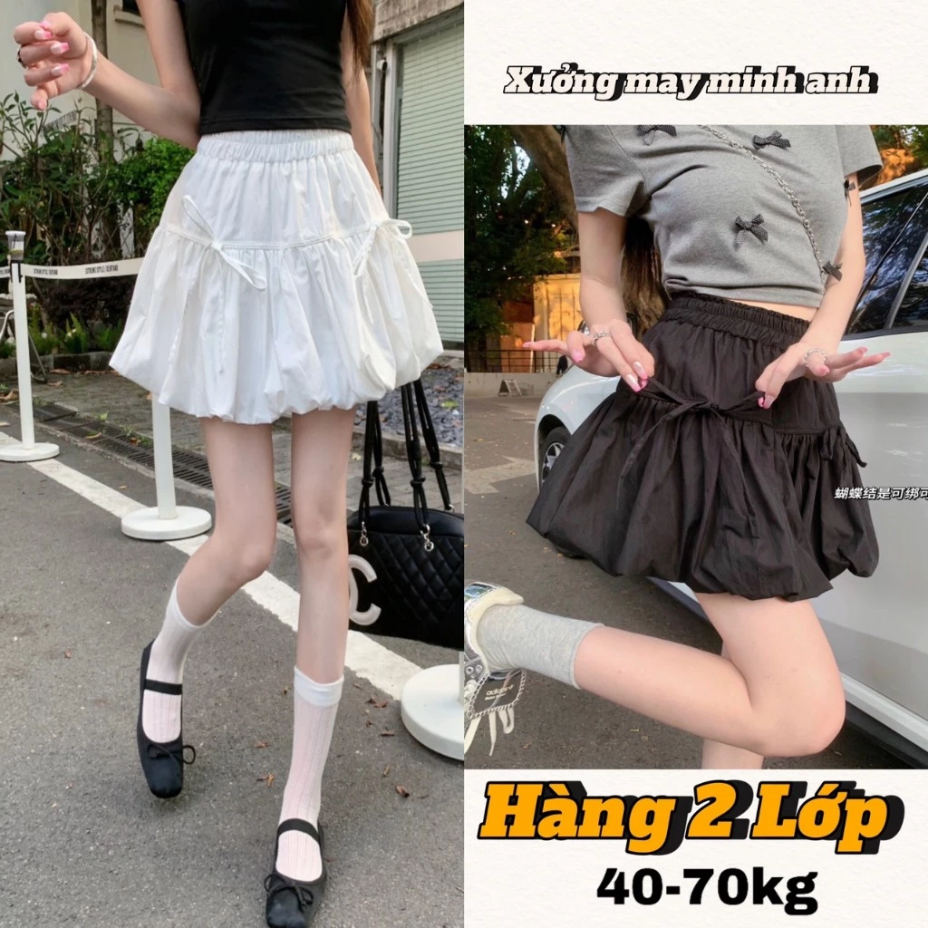 Chân Váy Nơ Phồng 2 Lớp Chất Gió Mát Nhẹ Có Quần Trong Hottren 2024 MA259