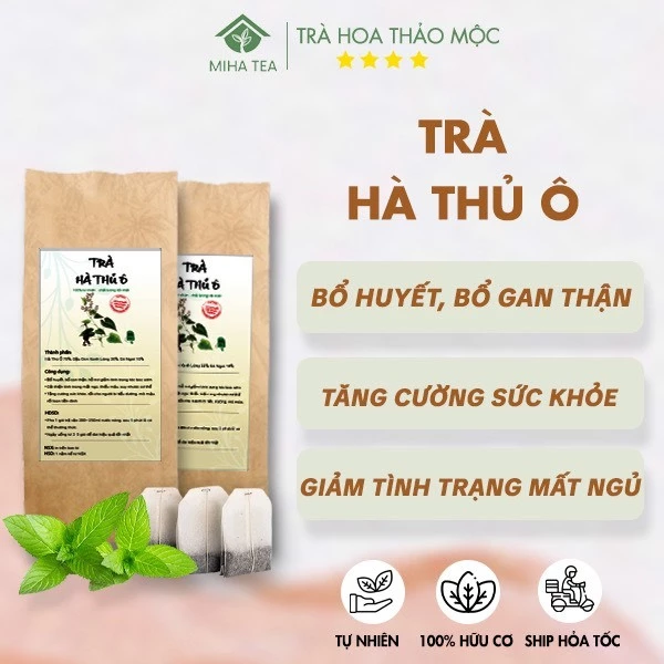 Trà Túi Lọc Hà Thủ Ô Đỏ, Sâm Đương Quy, Đậu Den xanh lòng 90g (60 túi lọc x 3g) Mộc trà thiên nhiên