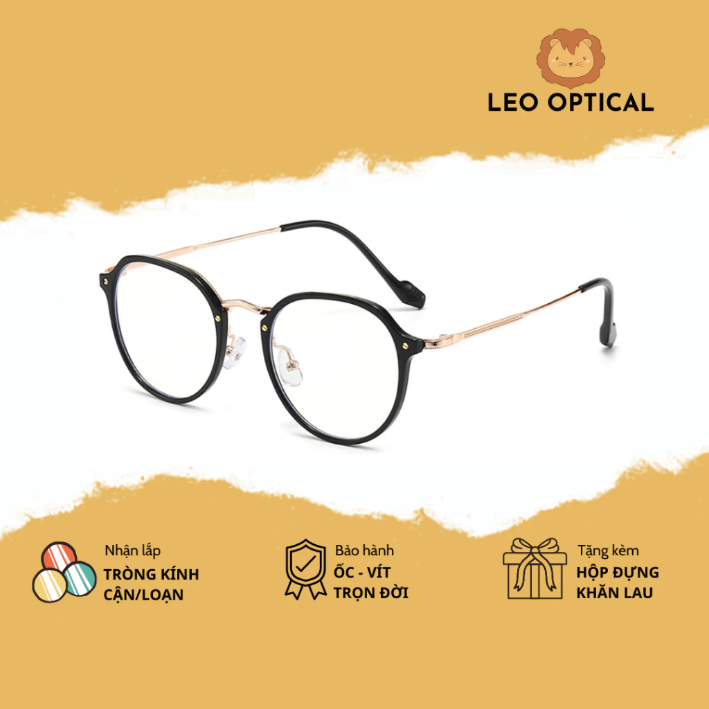 Kính mắt cận dáng tròn gọng kính nhựa mảnh xinh cho nữ LEO OPTICAL 8950