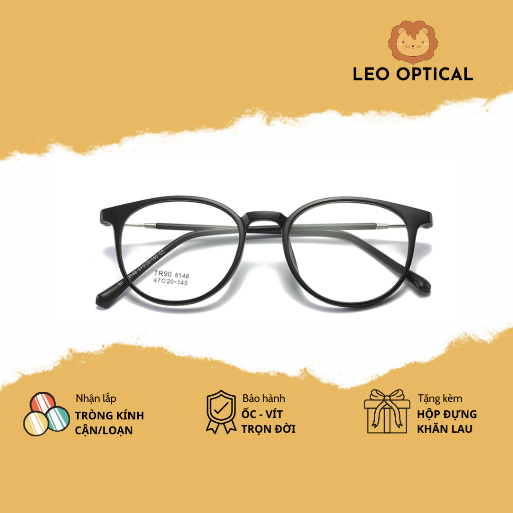 Kính mắt cận dáng bầu nhỏ cho nam nữ nhiều màu sắc LEO OPTICAL 8148