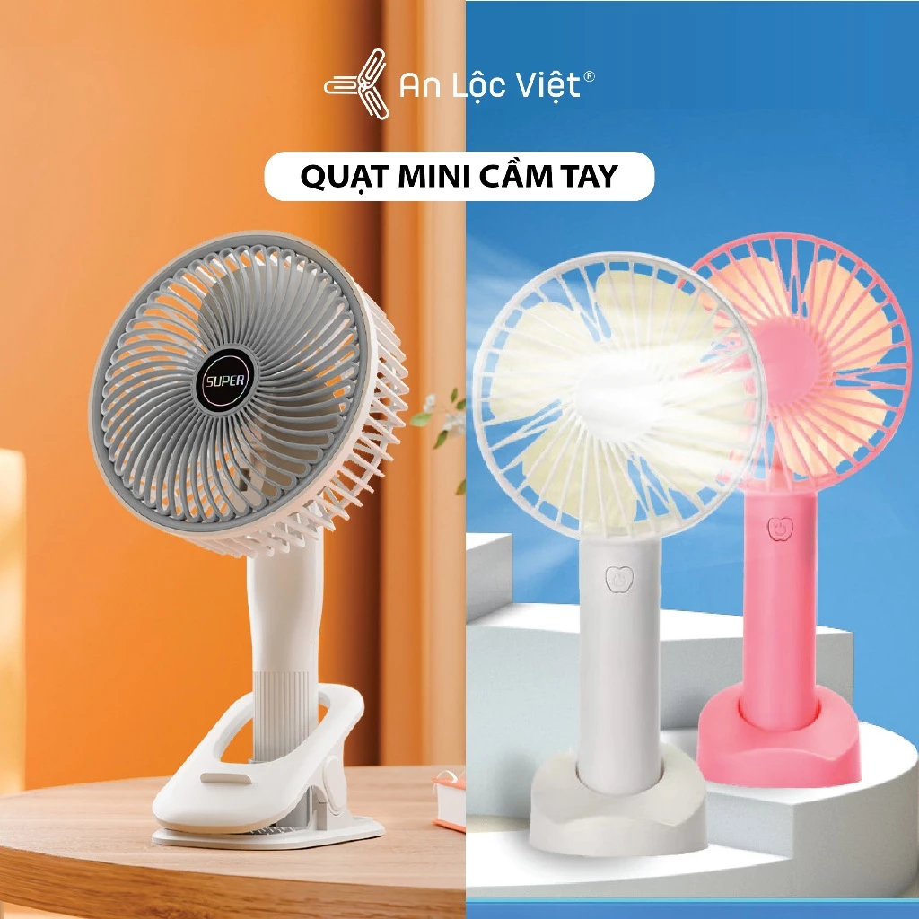 [HÀNG TỐT GIÁ HỜI] Quạt mini cầm tay nút táo có đế - Quạt mini Super tích điện đa năng kẹp bàn, cầm tay cực mát