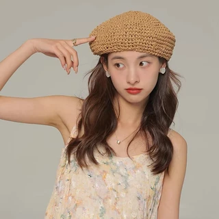 (ORDER) Mũ cói nồi họa sĩ đan móc phong cách Hàn Quốc nhiều màu cá tính vintage hàng QC cao cấp