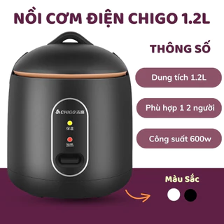 Nồi CơmĐiện Mini Đa Năng Chigo dung tích 1.2L công suất 600w nấu cháo súp hầm, thiết kế chống dính an toàn cho sức khỏe