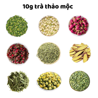 10g Trà thảo mộc các loại, trà hoa cúc, cỏ ngọt, lá sen, tâm sen, hoa nhài, nụ hồng