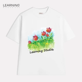 Áo Thun Nam Nữ Tulip Local Brand LEARNING STUDIO Form Rộng 100% Cotton Co Giãn 2 Chiều / White-Cream