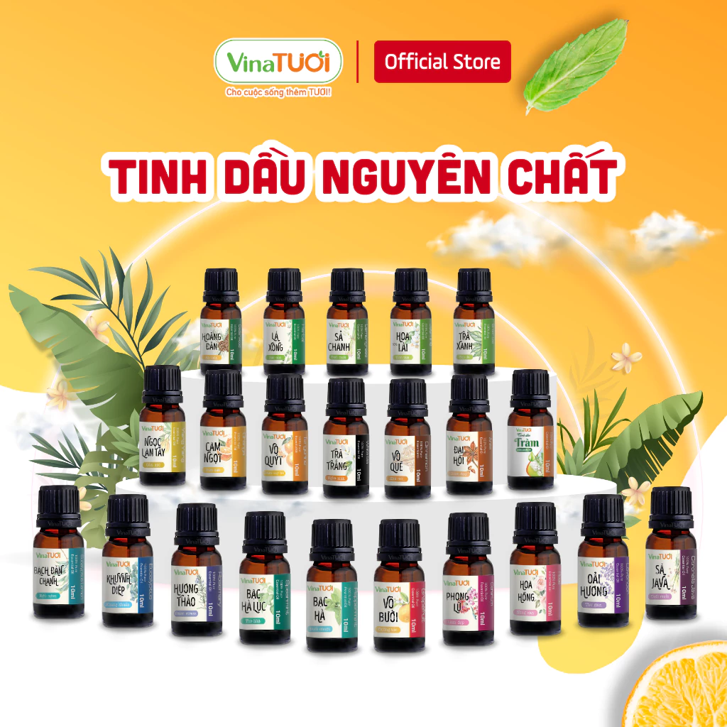 [22 MÙI] Tinh dầu nguyên chất VINA TƯƠI 10ml, tự chọn hương thơm, Có giấy kiểm nghiệm