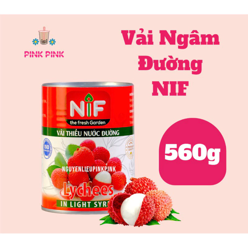 Vải Lon Ngâm Đường NIF 560g Từ Pink Pink Nguyên Liệu & Dụng cụ Pha Chế Đồ Uống