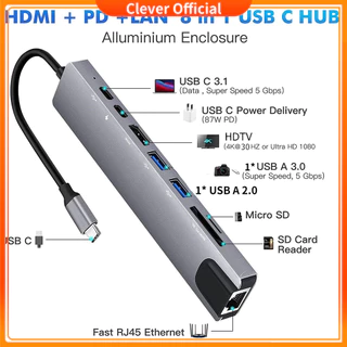 HUB Type C và HUB USB 3.0 - Cổng chuyển đổi HUB USB Type-C - USB 3.0 to HDMI,USB 3.0,SD,TF,RJ45,PD Type-C cho Laptop táo