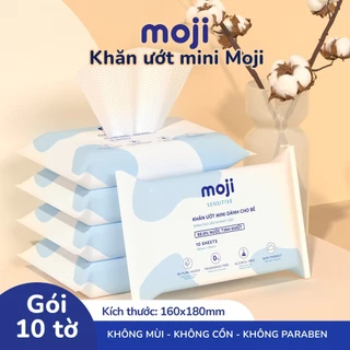 Gói 10 tờ khăn ướt cho bé Moji không mùi kích thước 160mm x 180mm tiện lợi