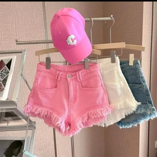 Quần Short Jeans Nữ - Quần Bò Nữ Túi Ngang Tua Rua Nhiều Lưng Cao Chất Vãi Dày Dặn