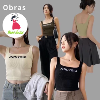 Áo Bra Nữ Miu Miu, Áo Ba Lỗ Tăm Trơn 2 Dây Dáng Lửng Có Đệm Ngực Trend Mới 3308