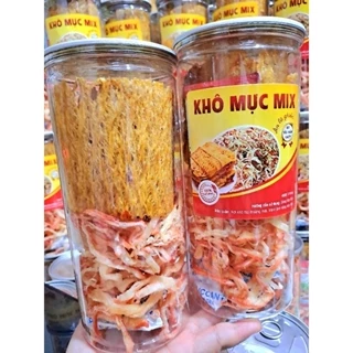 Khô mực mix 2 vị hộp 250gr, hải sản sấy khô tẩm gia vị ăn liền