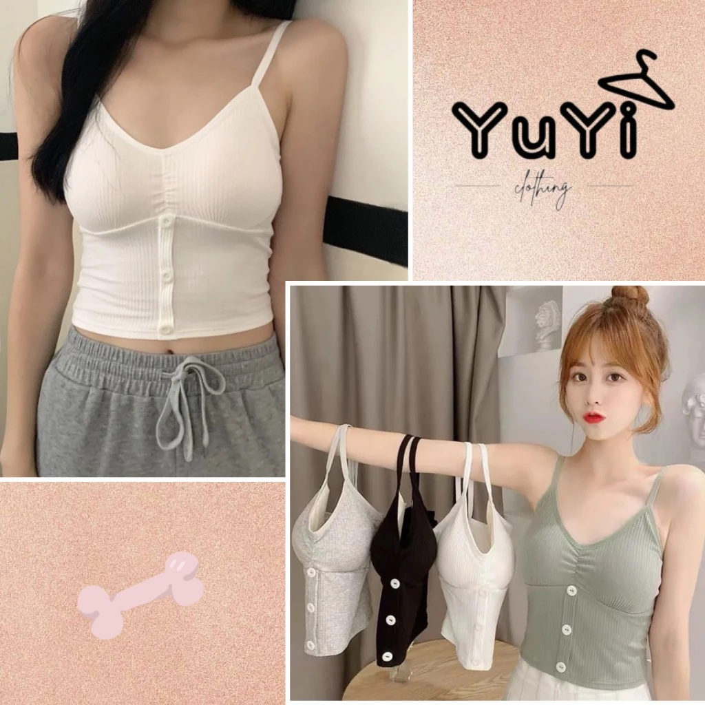 Áo Bra Croptop 2 Dây 3 khuy Cổ Chữ V Siêu Xinh