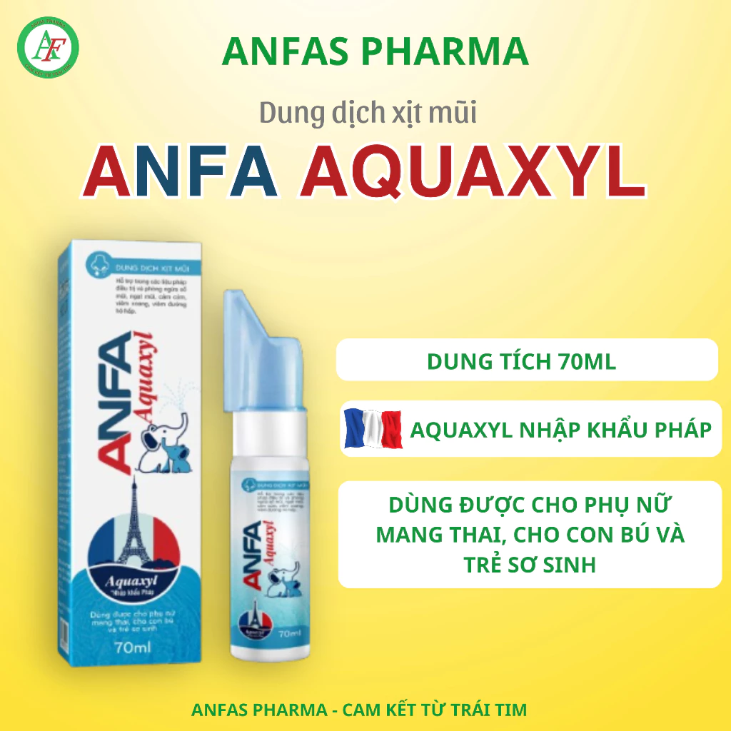 Xịt Mũi Cho Bé Anfa Aquaxyl Lọ 70ml, Giảm Nghẹt Mũi, Chảy Nước Mũi, Kháng Khuẩn, Ngừa Viêm – Anfas