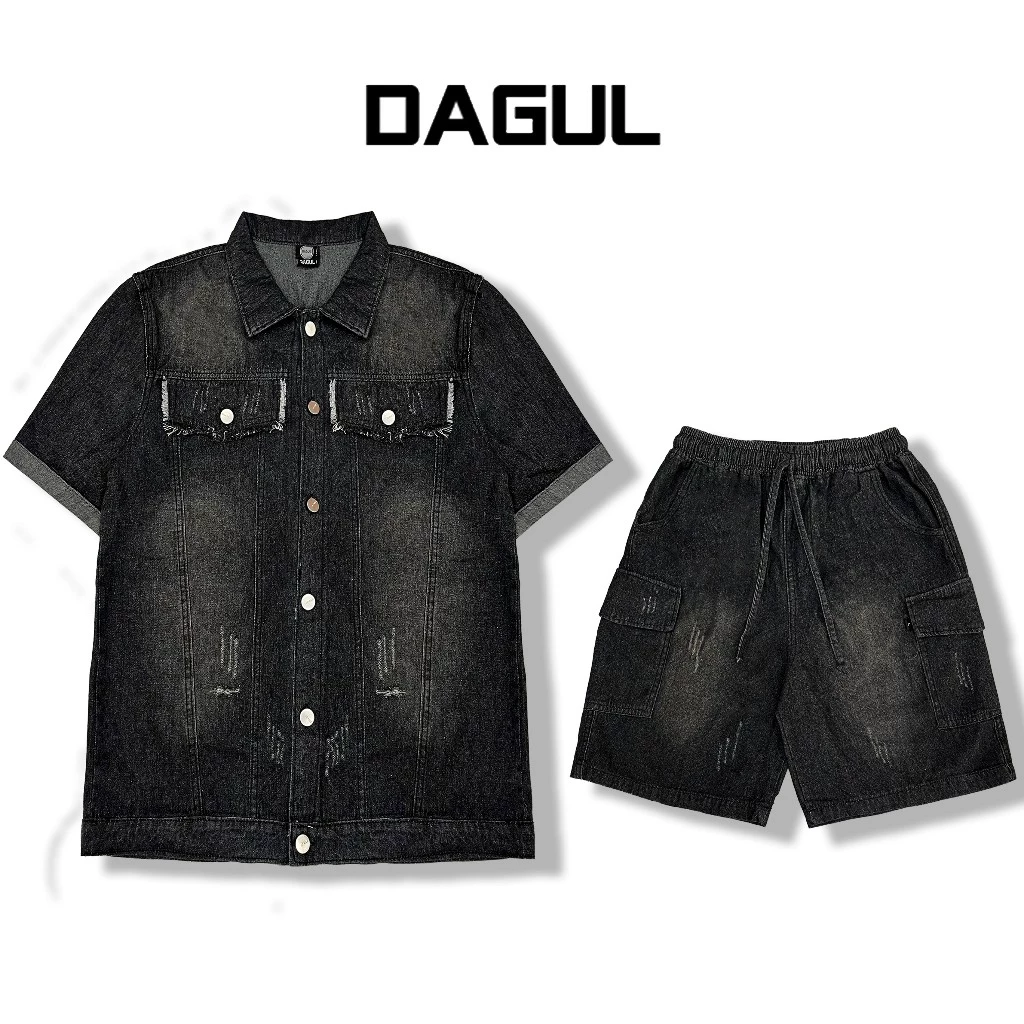 (M10) set denim was rách túi hộp và có túi trang trí ở áo quần túi hộp chất liệu denim mềm mại mặc thoáng mát không dày