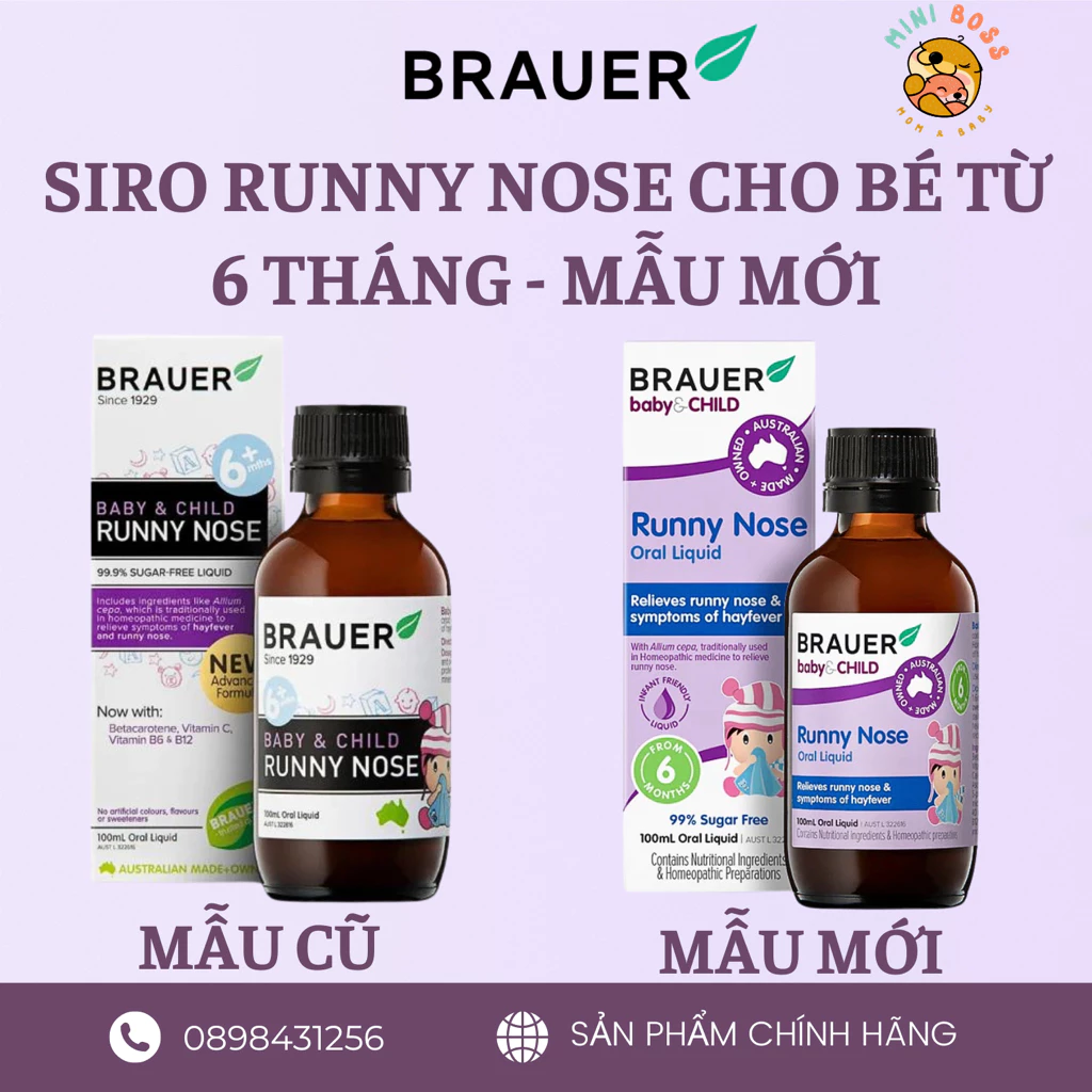 [Date 02/2026][Chính Hãng - Bay Air] Siro Runny Nose giảm sổ mũi, chảy nước mũi Siro Brauer cho bé từ 6 tháng Úc 100ml