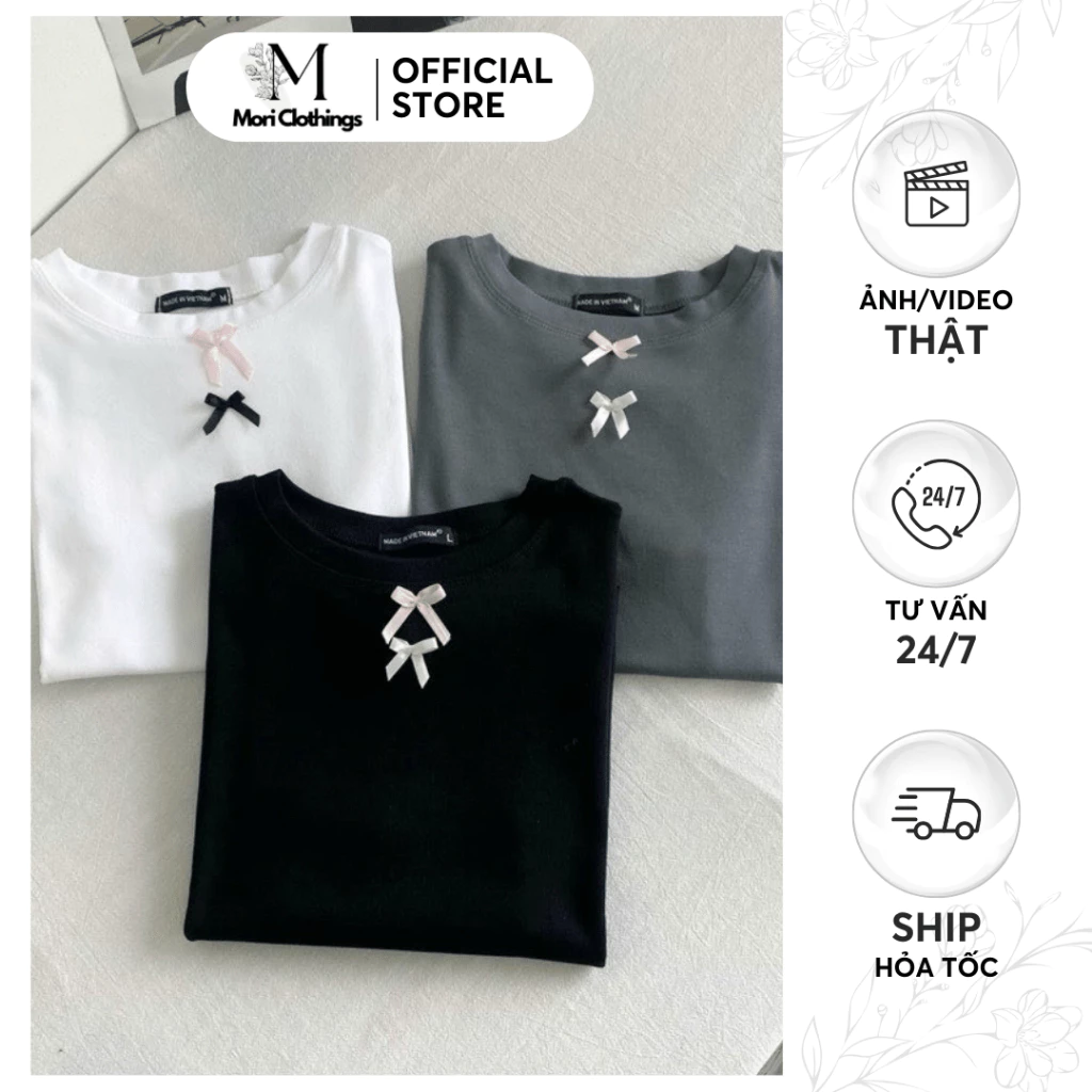 Áo Thun Đính Nơ Form Ôm Body Cho Nữ Đủ Màu Chất Cotton Co Giãn Thời Trang Nữ | MORI CLOTHINGS