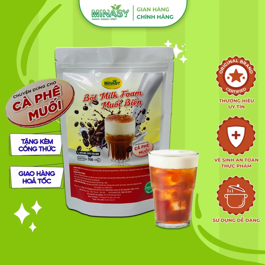 Bột Milk Foam muối biển 500g, Bột làm cà phê muối Milk Foam Minasy sánh mịn béo ngậy