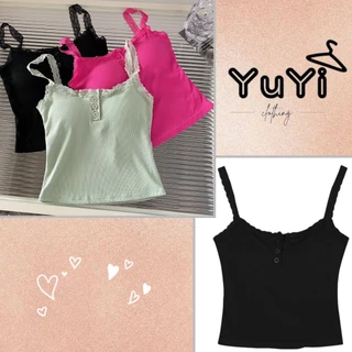 Áo Croptop 2 Dây Viền Ren Cài Nút Nữ Tính