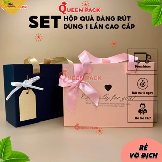 SET Hộp Quà Dáng Rút Kèm Nơ Và Quai Xách Dùng Tặng Quà Người Thân, Giáng Sinh, Sinh Nhật