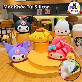 Móc Khóa Túi Silicon Mini Kuromi / Cinnamoroll / Melody / Pompompurin / Pocchaco Có Ngăn Kéo Và Dây Móc Khóa Cute