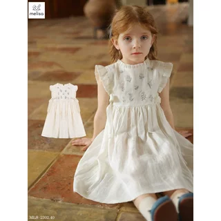 Váy trắng linen thêu hoa cho bé gái VML025
