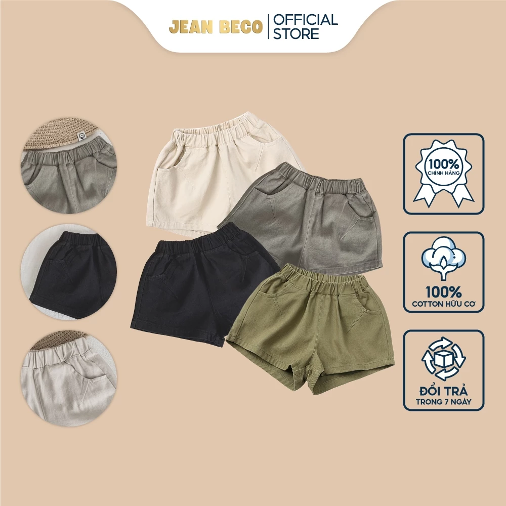 Quần Short Kaki JEANBECO, quần kaki ngắn cho bé trai và bé gái mặc đi học đi chơi Từ 8-38kg QXSKK-01