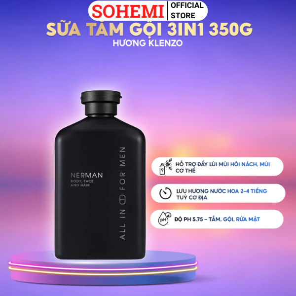 Sữa tắm nam giới Gentleman hương nước hoa cao cấp 3 in 1 Nerman 350ml