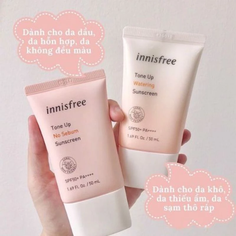 Kem Chống Nắng Innisfree SPF50 PA++++ giúp dưỡng ẩm nâng tone, dưỡng da Tone Up Watering/ Triple-Shield 50ml