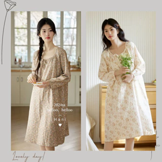 Váy ngủ đầm ngủ vintage nhẹ nhàng chất cotton thô cao cấp - HNN571
