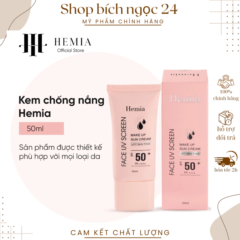 Kem chống nắng Hemia nâng tone trắng da kiềm dầu cho da dầu mụn da khô da nhạy cảm nhập khẩu chính hãng Hàn Quốc 50ml