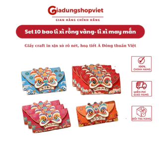 Set 10 bao lì xì rồng vàng- lì xì may mắn