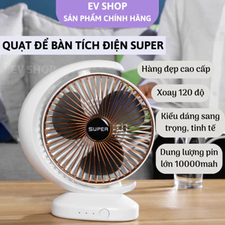 Quạt Mini Tích Điện Để Bàn SUPER Sang Trọng Xoay 180 Độ Hàng Chất Lượng Cao Kèm Sạc Type-C