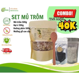 Set Mủ trôm 500g, Hạt é 200g, đường phèn 500g, muỗng gỗ cao cấp tiết kiệm, tiện lợi.