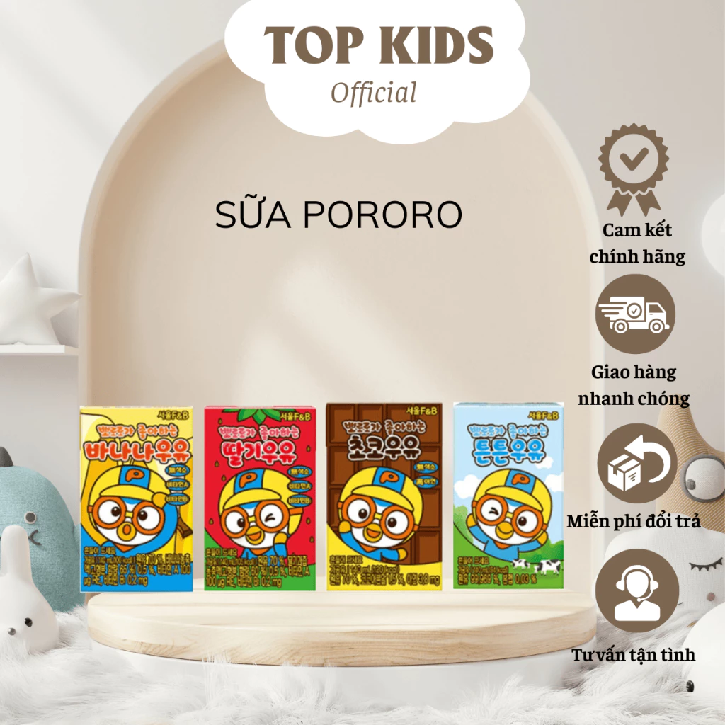 Sữa Tươi Pororo F&B Chính Hãng Hàn Quốc, Giúp Bé Phát Triển Chiều Cao & Tăng Đề Kháng. Có 4 Vị Thơm Ngon