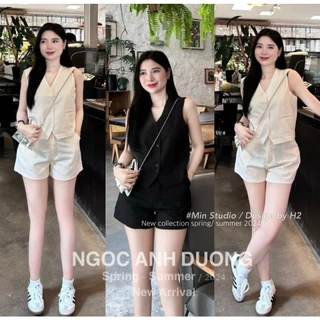 Set bộ ghi lê sát nách mix quần short siêu xinh 2 màu trendy sang xịn mịn dành cho nữ mặc đi làm - Thời Trang Bảo Trang