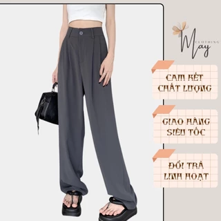 Quần suông nữ MAY ống rộng dài culottes xếp ly lưng cao vải chéo Ý cao cấp không nhăn MAY275