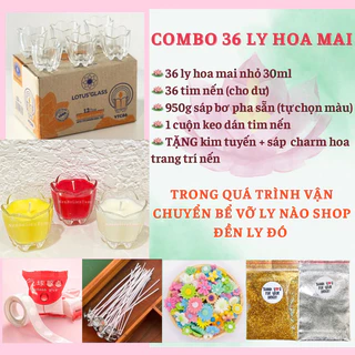 Combo 36 Ly Nến Hoa Mai 30ML, đầy đủ nguyên liệu tự làm - kèm văn khấn cúng dường